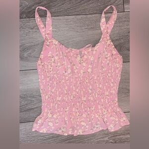 Love Tree Medium Tank Top Floral Crop Babydoll Tie Accent EUC